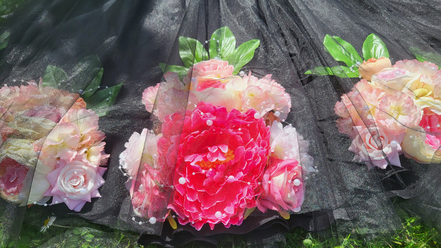 Virágvarázs fekete tüll szoknya